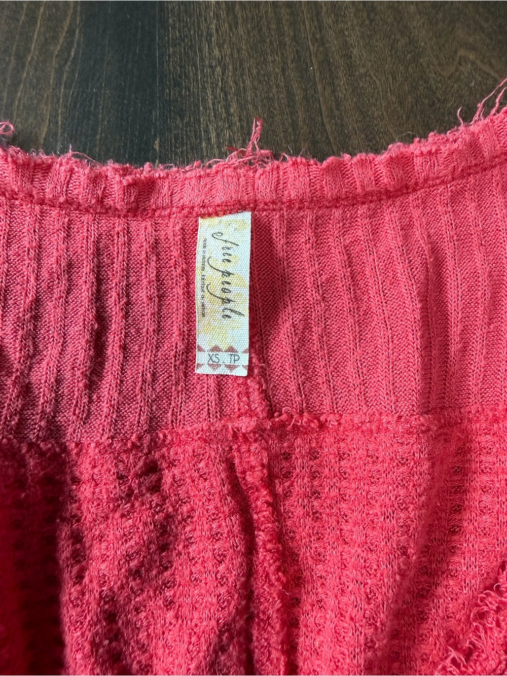 Free People Washed Raspberry Waffle-Knit Long Sleeve Top - Picture 2 of 3